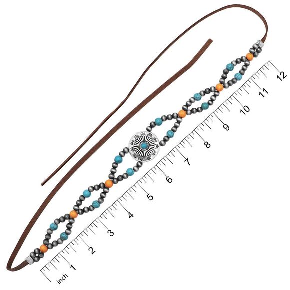3366 Women\'s Cowgirl Chic Western Hat Band Silver Tone Concho Natural main image 4